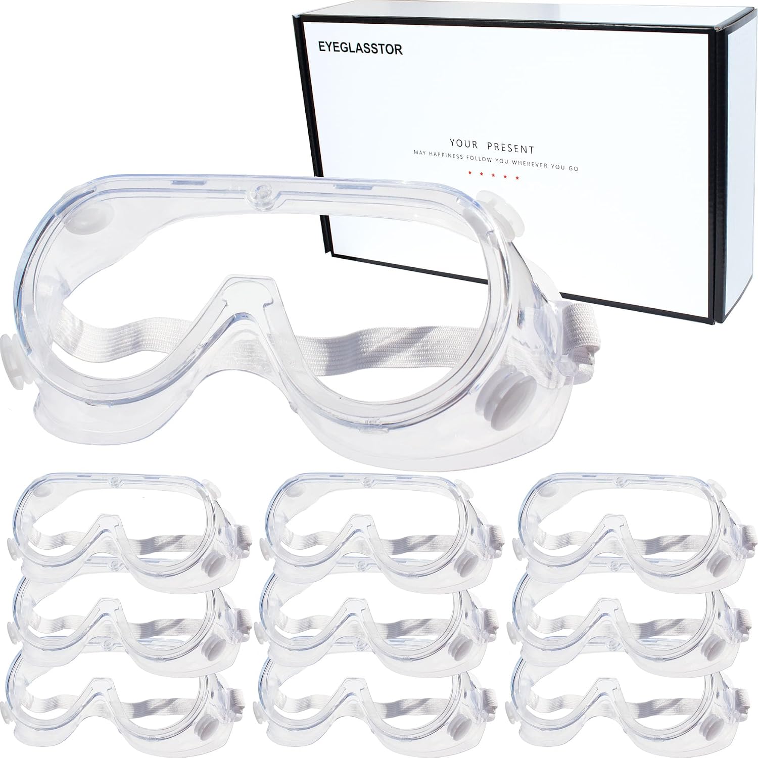 10 Pack Protective Safety Goggle for lab chemistry soft lightweight goggles over prescription glasses Anti-Splash worker construction Eye protection Science Onion Cutting and More White