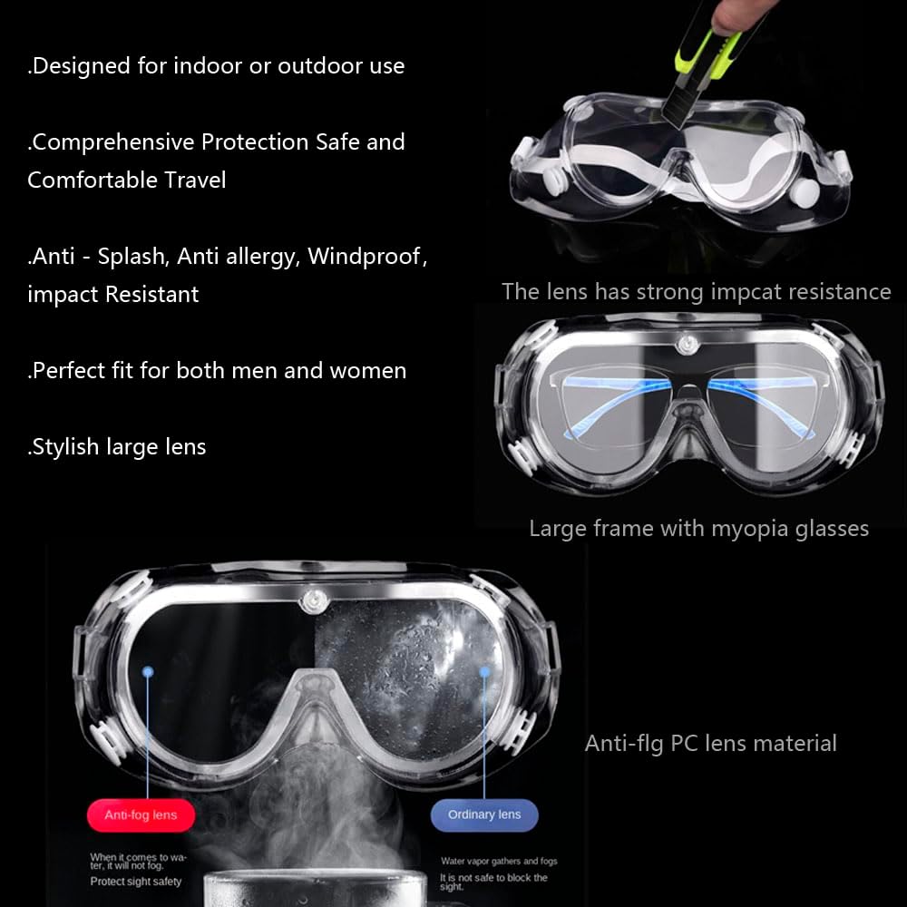 10 Pack Protective Safety Goggle for lab chemistry soft lightweight goggles over prescription glasses Anti-Splash worker construction Eye protection Science Onion Cutting and More White - Image 7