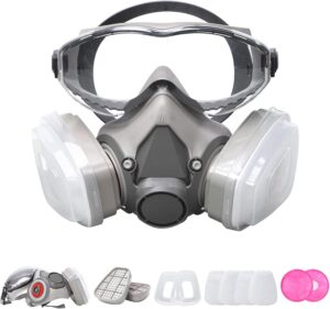 2-in-1 Reusable Respirator Mask with Replaceable Filters, Adjustable Strap | Respirator Mask with Lightweight Portable, Safety Goggles for Painting, Welding, Woodworking, and Pest Control