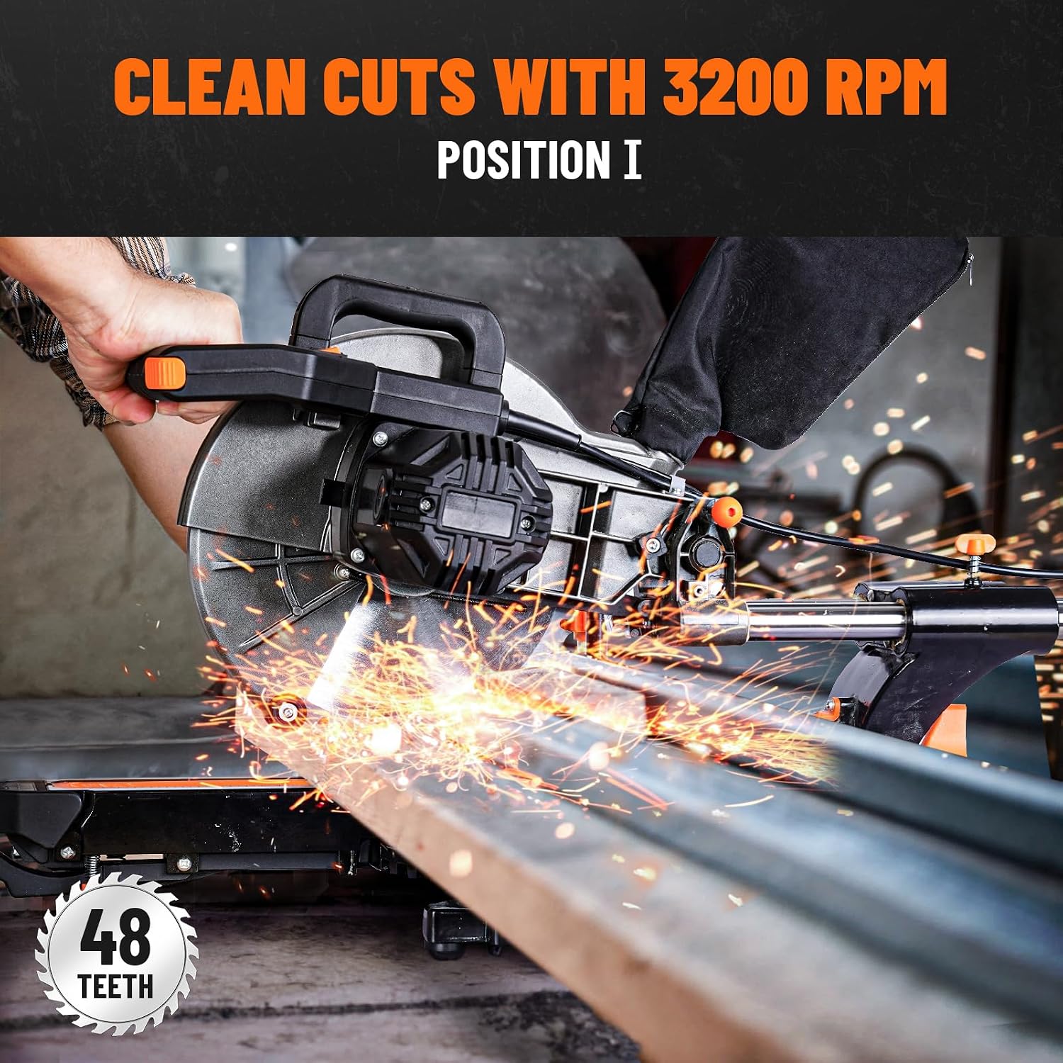 DOVAMAN Updated 10-Inch Sliding Miter Saw, Multi-Material Cutting w/ 3 x TCT Blades, Ambidextrous Operation, 5000/3200RPM Speed, Laser Guide, 0-45° Bevel Cut, Max Cut 3.5x13.4in, 9 Positive Stops - Image 3