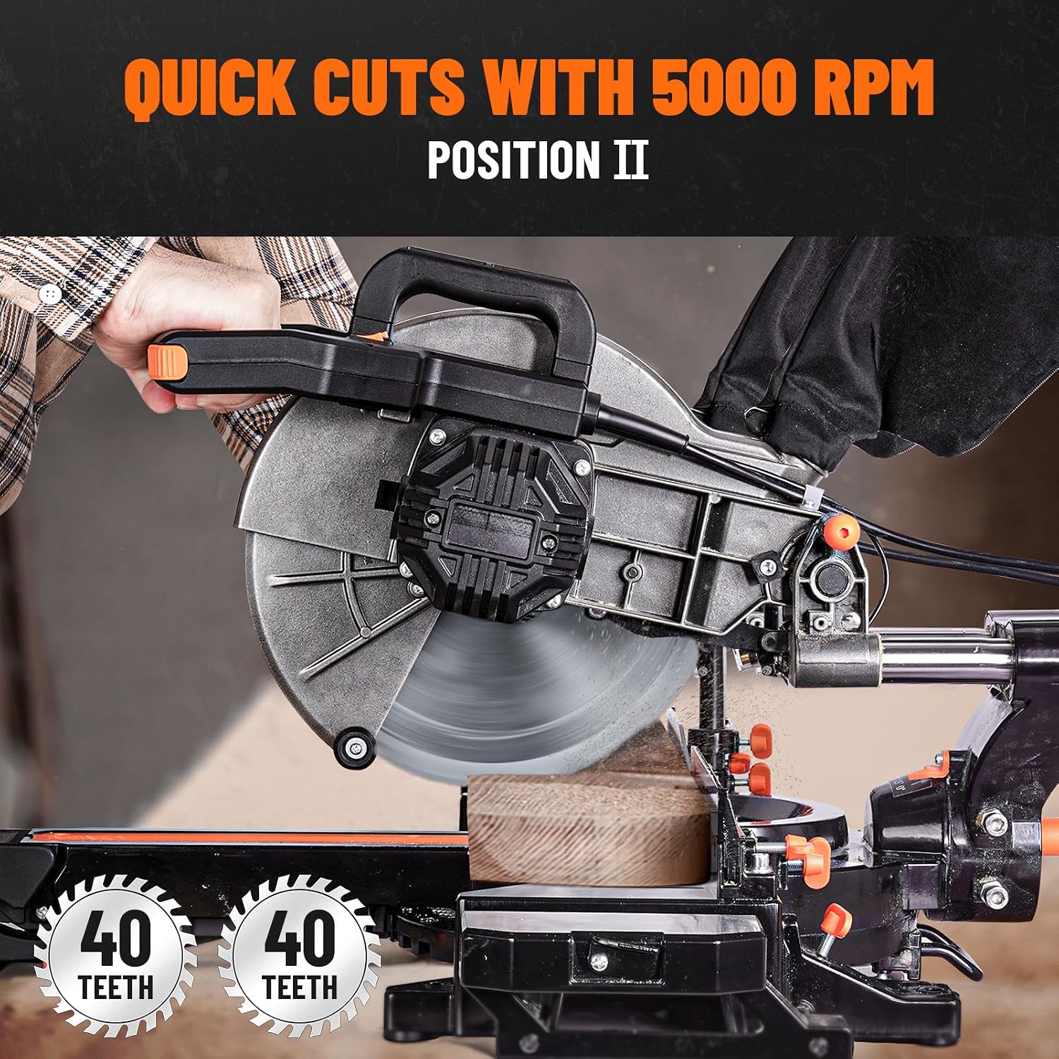 DOVAMAN Updated 10-Inch Sliding Miter Saw, Multi-Material Cutting w/ 3 x TCT Blades, Ambidextrous Operation, 5000/3200RPM Speed, Laser Guide, 0-45° Bevel Cut, Max Cut 3.5x13.4in, 9 Positive Stops - Image 4