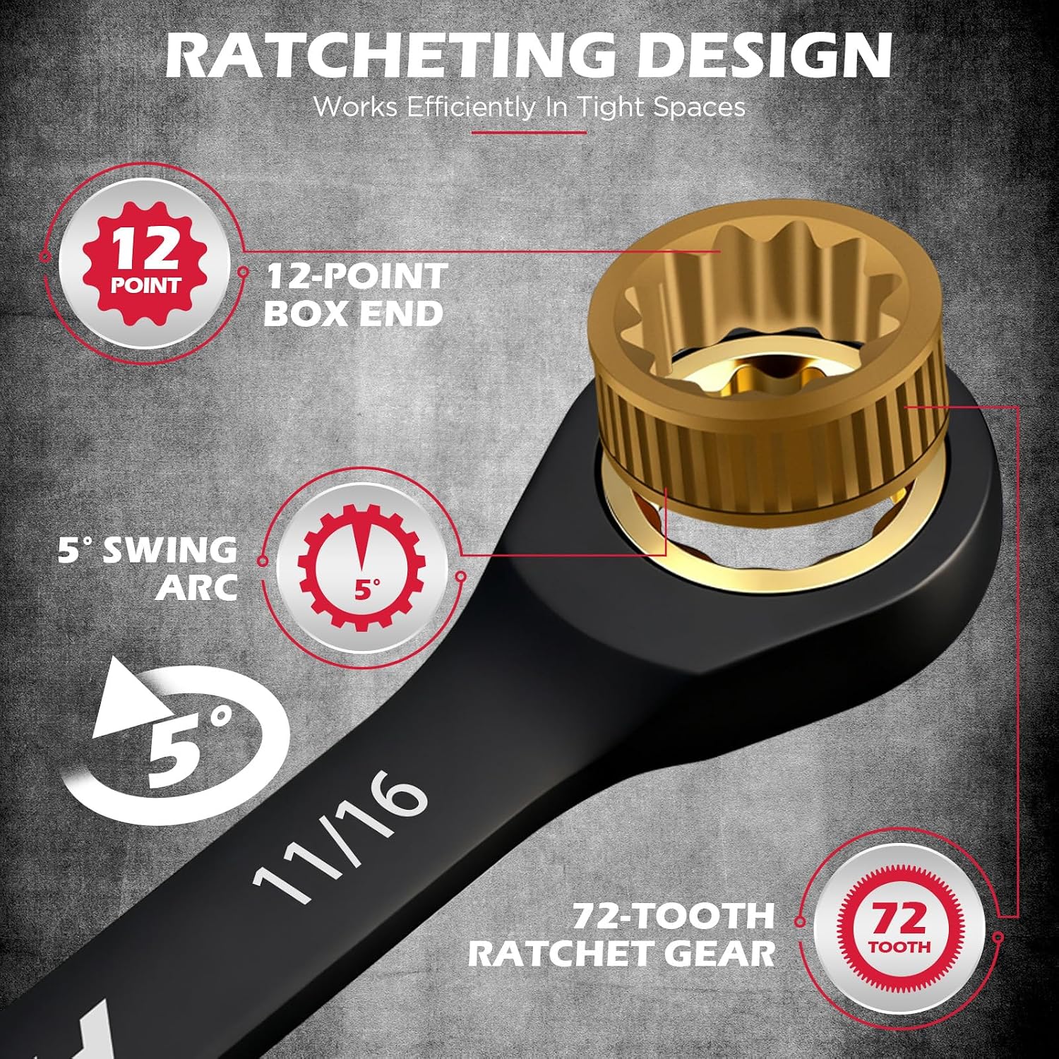 Premium 24-Piece Ratcheting Wrench Set, SAE(1/4-7/8") & Metric(8–19mm) Combination Wrenches, 72-Tooth CR-V Steel with Durable Black Finish, Ratchet Spanners with Roll-Up Tool Pouch for Repair - Image 3